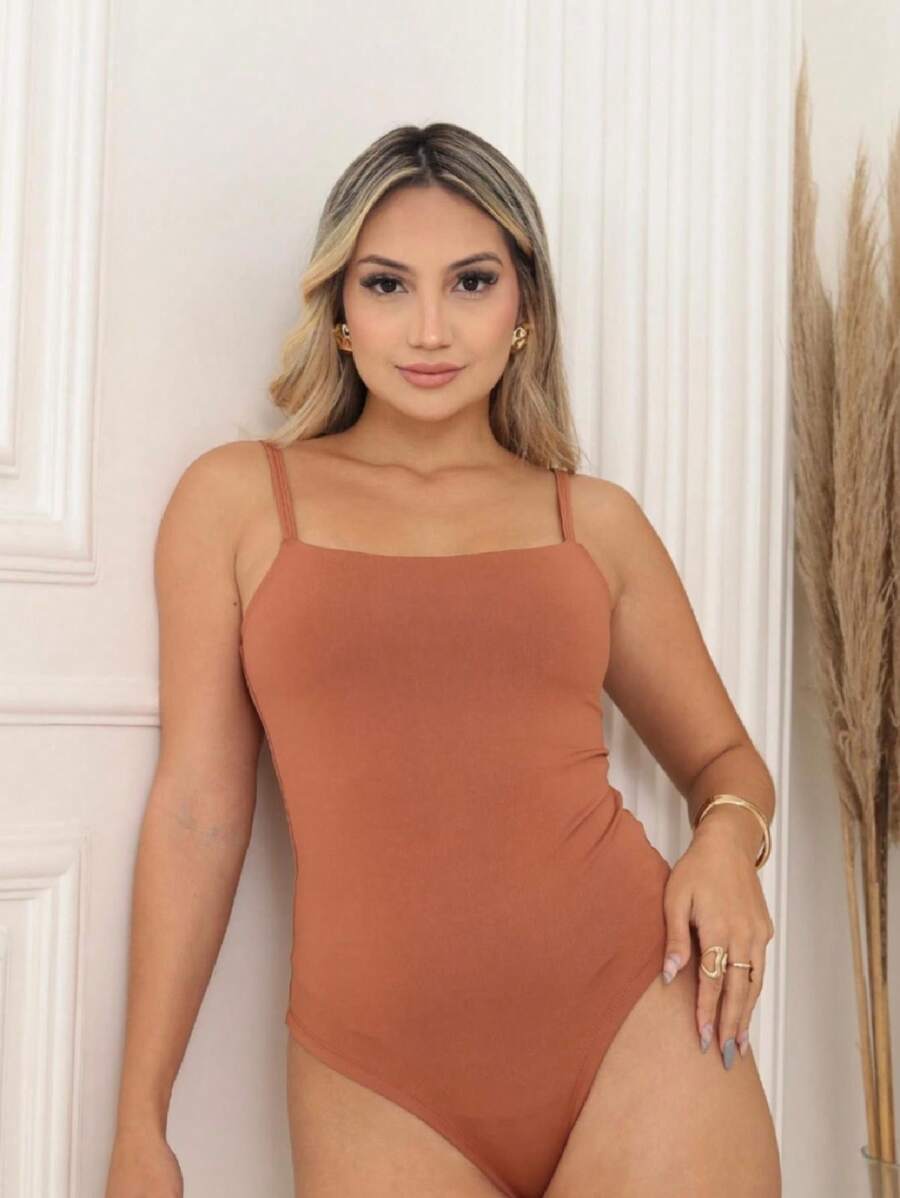 Women's Bodysuit Suplex Strap Tank Top - Màu nâu  Mocha - Xem 1