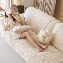 1PC Solid Color Plush Winter Lamb Plush Sofa Cushion, Non Slip Sofa Protective Cover For Living Room, 1/2/3/4 Person Seat, Home Soft Decoration, Suitable For Living Room, Office, Bedroom - Beige - View 2