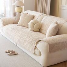 1PC Solid Color Plush Winter Lamb Plush Sofa Cushion, Non Slip Sofa Protective Cover For Living Room, 1/2/3/4 Person Seat, Home Soft Decoration, Suitable For Living Room, Office, Bedroom - Beige - View 6