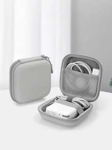 1PC Bag Na Leather Apple Notebook Data Cable Charger Power Supply Hard Shell Protective Storage Bag Portable Multifunctional Headphone U Disk U Shield Hard Shell Protective Case Power Bank Travel Travel Bag Portable Charger Charger Case School College Back To School Headphone Case Cable Bag Electronic Bag Dorm Cable Organizer Home Camping - Grey - View 1