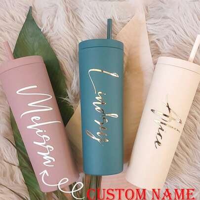 Customized Straight Tumbler Cup With Straw, Unisex Water Bottle Suitable For DIY Text 1pc Reusable Exquisite, Stylish, High-Quality, Modern, Colorful Custom, Personalized, Unique Ideal Gifts For Him Her, Boyfriend, Girlfriend, Dad, Mom, Family, Friends For Anniversaries, For Valentine's Day, For Mother's Day, For Birthdays, For Children's Day,Office Decor