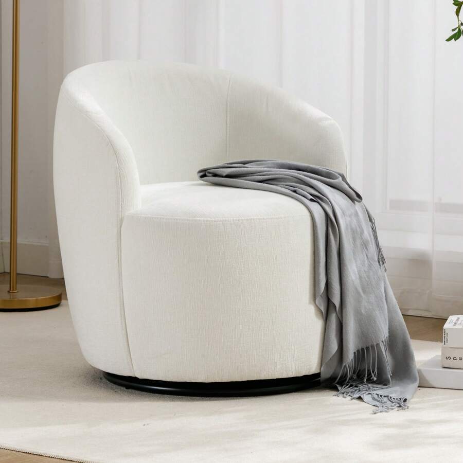 Swivel Barrel Chair, Small Swivel Accent Chair Comfy Round 360° Chenille Swivel ArmChair, Modern Round Accent Arm Chairs For Living Room Bedroom Nursery - 象牙 - 查看 1