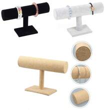 1/2/3 层天鹅绒/亚麻黑、灰色手镯/手表/项链展示架，适用于珠宝柜或家用储物架 - T型絨布手鐲架 - 查看 3