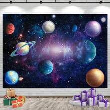 1 buc Fundal de fotografie cu planetă înstelată 210 * 150 cm / 150 * 100 cm / 100 * 75 cm Decorațiune de petrecere colorată cu planetă pentru petrecere de ziua de naștere, petrecere pentru copii, botez, fundal de studio fotografic