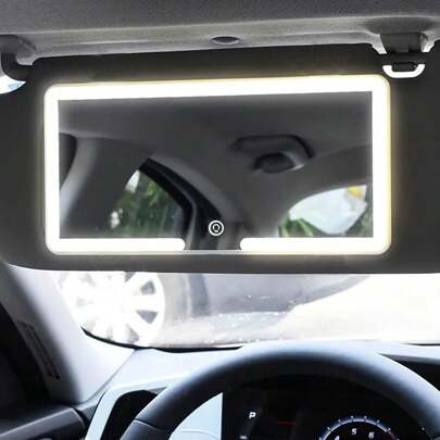 1pc Car Sun Visor LED Makeup Mirror, Rechargeable Led Mirror With Dimmable Touch Screen, Makeup Mirror With 3 Light Modes, Adjustable Brightness, Clip-On Rear View Sun-Shading Cosmetic Mirror, Car Accessories Home Bathroom Decor Fall Decor Makeup Organizer Bathroom Accessories Back To School