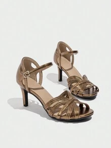 Fashionable & Comfortable Women's Hollow Out Stilettos, Sexy Peep Toe Ankle Strap Sandals, Soft Bottom Low Heels