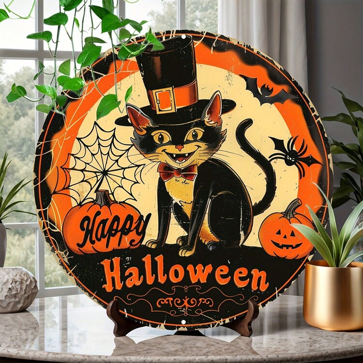Panneau De Cour D'Halloween, Silhouette De Chat Noir, Décoration