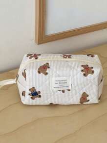 1 pièce/set Sac cosmétique multifonctionnel grande capacité avec motif mignon d'ours beige, sac de maquillage de voyage, sac de maquillage pour filles, sac portefeuille de retour à l'école portable pour le stockage des cosmétiques, pinceaux, téléphone portable, pièces, petits articles, à utiliser à la maison, en voyage, en vacances et à l'école. Sac de maquillage, sac de soins de la peau, sac de toilette, sacs de rangement, essentiels de voyage, essentiels de croisière, essentiels de dortoir, cadeaux pour les demoiselles d'honneur, cadeaux pour maman, cadeaux d'anniversaire, cadeaux pour les amis et les enseignants, décoration de la maison, salle de bain, salon, chambre à coucher, organisateur de salle de bain, organisateur de bijoux, organisateur d'huile à lèvres, organisateur de vernis à ongles, organisateur de maquillage, étui à maquillage, fournitures scolaires, produits essentiels pour les vacances, sac à cosmétiques, sacs à maquillage, organisateur de maquillage d'hiver, rangemen