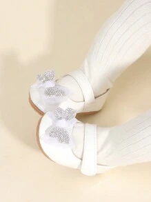 1pair Infant Toddler Girls Soft Sole Bowknot Hook-And-Loop Skid-Proof Comfortable Walking Shoes, Mary Jane Princess Shoes Suitable For Spring And Autumn 0-1 Years Old