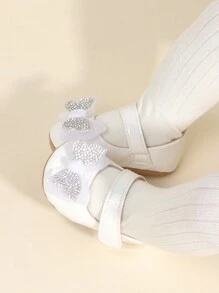 1pair Infant Toddler Girls Soft Sole Bowknot Hook-And-Loop Skid-Proof Comfortable Walking Shoes, Mary Jane Princess Shoes Suitable For Spring And Autumn 0-1 Years Old