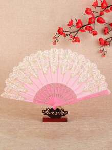 1入組金色花卉圖案折扇適用於跳舞 - 粉色 - 查看 5