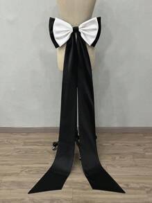 1pc White Satin Double-Layered Bow With 150cm Long Black Ribbon For Waist Decoration Valentine's Day Valentines