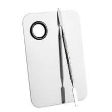 1pc Stainless Steel Makeup Palette, Cosmetic Mixing Tray, Beauty Tools - White - View 2