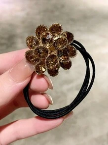 Dây buộc tóc và vòng tay bằng hợp kim màu trơn đính pha lê tròn, phụ kiện trang trí tóc mới dành cho nữ, dây buộc tóc đuôi ngựa, kẹp tóc, dây chun buộc tóc, dây chun buộc tóc, phụ kiện tóc đội đầu. - Nhiều màu - Xem 9