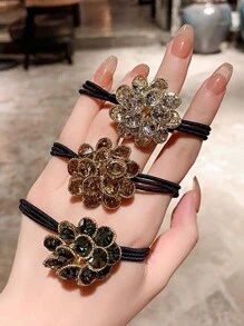 Dây buộc tóc và vòng tay bằng hợp kim màu trơn đính pha lê tròn, phụ kiện trang trí tóc mới dành cho nữ, dây buộc tóc đuôi ngựa, kẹp tóc, dây chun buộc tóc, dây chun buộc tóc, phụ kiện tóc đội đầu. - Nhiều màu - Xem 7