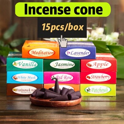مخروط بخور برجي فاخر 15 قطعة / صندوق، استمتع بعطر الهند مع 15 مخروط بخور - الأوكالبتوس، الصالج الأبيض، الإيلانغ، بالو سانتو، الصندل، الخزامى، وأكثر من ذلك - مناسبة لليوغا والتأمل والعلاج بالروائح العطرية وديكور المنزل، اكسسوارات حامل بخور
