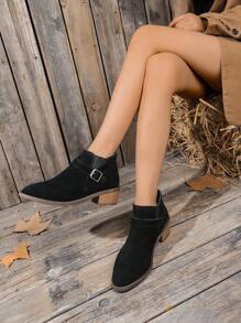 Women's Chunky Heel Ankle Boots 2024 New Arrival, British Style Plus Size Suede Ankle Boots, Commuting Multipurpose Casual Comfortable Durable Retro Short Boots For Ladies - Black - View 6