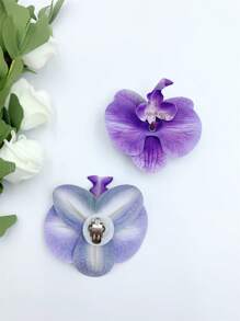 1 Pair (2pcs) Detachable DIY Shoe Decorations, Blue & Purple Orchid Iris Flower Shape, Elegant And Fashionable Shoe Clips For High Heels, Sandals, Flats, Wedding Bridal Shoes, Party Shoes - Purple - View 6