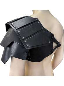 Viking Faux Leather Single Pauldron Shoulder Armor, Retro Medieval Knight Shoulder Armor For LARP/Cosplay Halloween - A - View 7