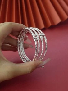 Silver Plated Classic Bracelet For The Back Of School Season On The Beach, A Fashionable Accessory For Women, A 3mm Thick Textured Bracelet, A Great Gift