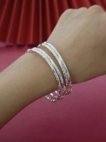 Silver Plated Classic Bracelet For The Back Of School Season On The Beach, A Fashionable Accessory For Women, A 3mm Thick Textured Bracelet, A Great Gift