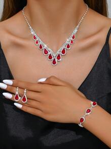 3 件/4 件首饰套装：项链、耳环、手链。水晶项链、耳环和手链，全水钻。适合女性派对和舞会场合 - 首飾套裝四件套裝 - 查看 13