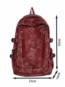 Thời trang nhiều túi dung lượng lớn ba lô đi học dành cho học sinh cấp trung học cơ sở & trung học học sinh, trở lại đến trường học mới đến trường học đồ dùng học tập sách túi túi đi học cho sách - Màu Đỏ Sâu - Xem 5