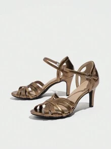 Fashionable & Comfortable Women's Hollow Out Stilettos, Sexy Peep Toe Ankle Strap Sandals, Soft Bottom Low Heels