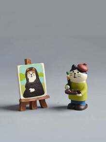 1pc/2pcs Mini Resin Cat Painter Scene Decoration Home Desktop Decoration Crafts Sculpture Decoration Best Gifts Birthday