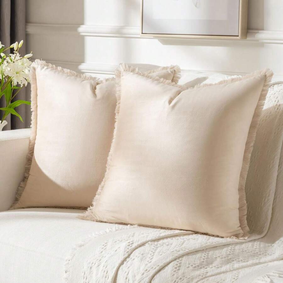 1 Vỏ Gối Trơn Không Chất Độn, Có Vỏ Gối Nhung Tua Rua Cho Ghế Sofa, Trang Trí Nhà Cửa