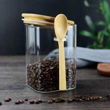 Jogo De 2 Potes P/ Mantimentos C/ Tampa E Colher De Rolha 1l