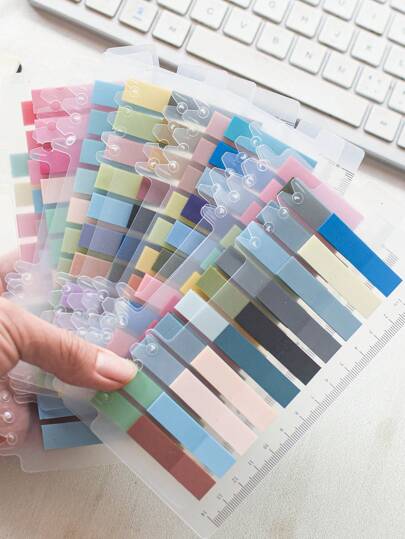 12种颜色混装，2400张半透明PET材质索引贴纸，学生用品，文具贴纸，办公用品分类标签