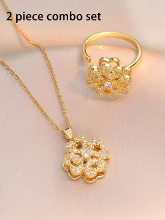 1 set minimalistische ketting en ring combo voor meisjes, dagelijks gebruik