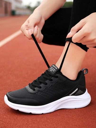女士休闲运动鞋，简约户外旅行跑步鞋，黑色
