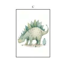 1 pièce Peinture sur canevas de décoration de maison en combinaison, affiche de peinture minimaliste nordique à l'aquarelle d'animal dinosaure de bande dessinée pour la décoration de chambre d'enfant, décoration murale d'art mignon sans cadre pour salon, chambre, bureau, cadeau d'enfant