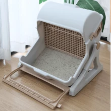 1pc Semi-Automatic Tipping Cat Litter Box, Large Semi-Enclosed Cat Toilet And Cat Poop Box Suitable For Cats Weighing Less Than 7.5 Kg - Multicolor - View 3