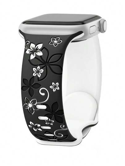 Floral Carved Watch Band, Compatible With Apple Watch Band 41Mm 40Mm 44Mm 45Mm 42Mm 38Mm 49Mm 46Mm, Cute Flowers, Soft Silicone Sport Band Compatible With Apple Watch Series 11 10 Se 9 8 7 6 5 4 3 Ultra, Women'S Fashion Floral Elements Watch Band