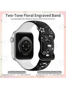 Correa compatible con de 41 mm, 40 mm, 44 mm, 45 mm, 42 mm, 38 mm, 49 mm, 42 mm(S10), 46 mm con diseño de flores talladas para mujeres, correa de silicona suave y deportiva con flores bonitas compatible con Series 10, SE, 9, 8, 7, 6, 5, 4, 3, 2, 1 y Ultra