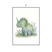 1 pièce Peinture sur canevas de décoration de maison en combinaison, affiche de peinture minimaliste nordique à l'aquarelle d'animal dinosaure de bande dessinée pour la décoration de chambre d'enfant, décoration murale d'art mignon sans cadre pour salon, chambre, bureau, cadeau d'enfant