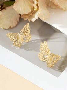 1 Pair Minimalist Hollow Butterfly Stud Earrings For Women - Yellow Gold - View 3