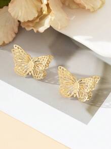1 Pair Minimalist Hollow Butterfly Stud Earrings For Women - Yellow Gold - View 4
