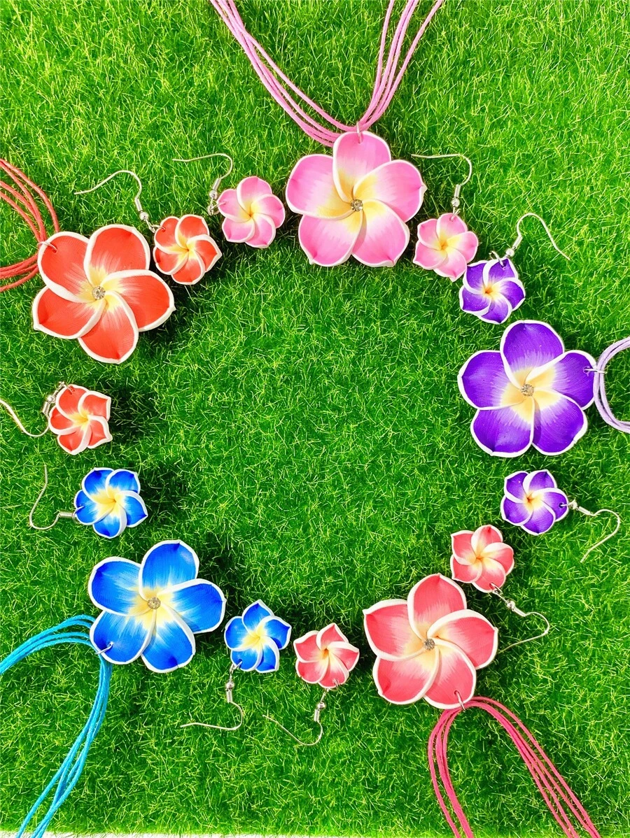 3pcs/Set Fashionable Sweet Polymer Clay Flower Women's Jewelry Set, Including Earrings And Necklace, Suitable For Dates, Beaches And Parties - Necklace and Earrings Set - View 1