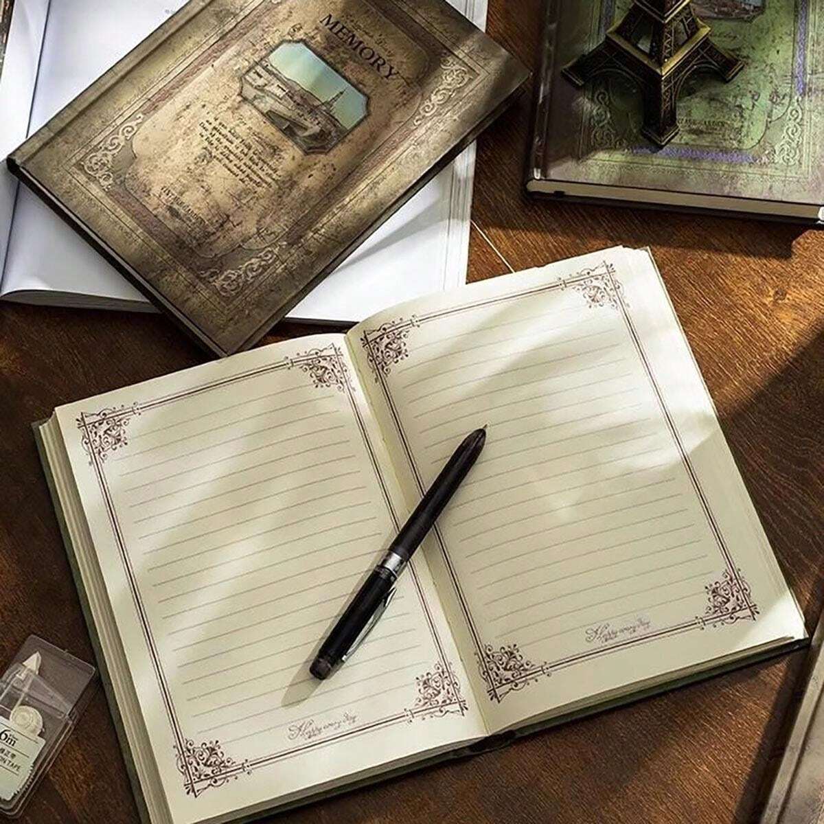 1pc European Retro Design Hard Notebook, Retro Circle And Line Embossed ...