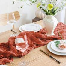 6pcs Rust Red Cheese Cloth Table Runners, Boho Sheer Chiffon Table Flags, Transparent Gauze Table Decor For Wedding Bride Birthday Party - Rust Red 6PC - View 6