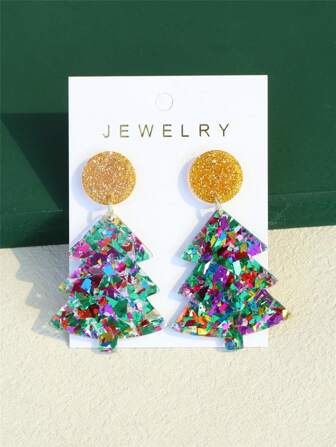 1 par kvinnors glänsande julgran akryl Holiday Party örhängen