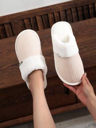 Winter Knit Warm Slippers For Women, Indoor Home Couple Comfortable Casual Flat Bedroom Shoes