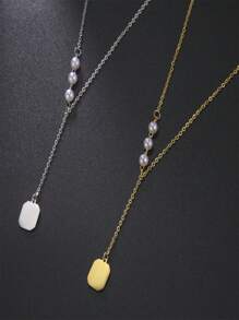 Thép Không Gỉ Hình Bát Giác Mịn Mặt Dây Chuyền Vòng Cổ Tên Tùy Chỉnh Nam Nữ Cá Tính Vòng Cổ Trang Sức Thời Trang Quà Tặng - Bạc - Xem 2