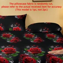 1pc  Floral Crystal Rose Print Washed Pillowcase, Bedroom Zippered Soft Pillow Cover, Bedding