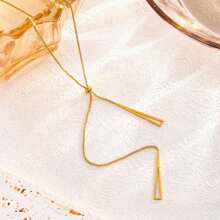 Korean Necklace High Quality Rose Gold Triangle Tassel Pull-Out Titanium Steel Hypoallergenic Non-Fading Necklace Adjustable Accessories - 金色 - 查看 7
