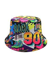1 pezzo Cappello a secchiello vintage anni '80, '90 con graffiti a doppia faccia, cappello unisex in stile retro rock Y2K, adatto per attività all'aperto estive come escursionismo e pesca - A - Visualizzare 17